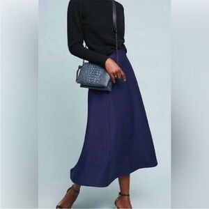 Anthropologie Maeve Heavy Knit Pastel Midi Skirt A-Line Navy Floral Size M